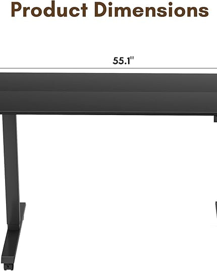 Electric Standing Desk 55 Inch, Ergonomic Height Adjustable Table with T-Shaped Metal Bracket Modern Computer Workstations for Home Office, Black, 55 x 24 Inch - LeafyLoom