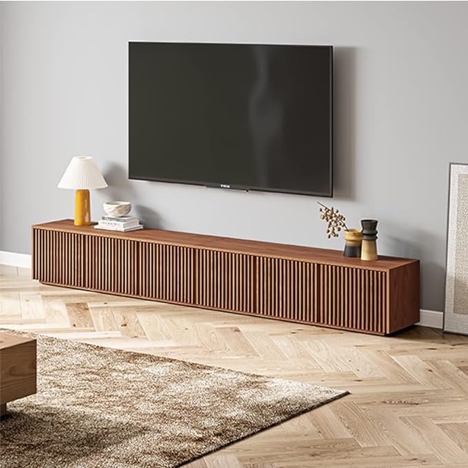 POVISON Wood TV Stand, 118” Extra-large Entertainment Center for 100 inch TV, Modern Living Room Media Console with Storage, Farmhouse Slatted Solid Ash Low Cabinets - LeafyLoom