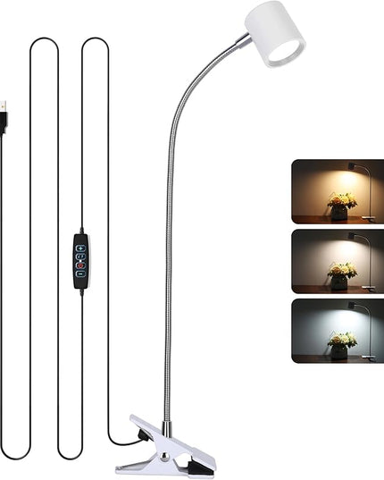 Dott Arts Desk Lamp,USB Clip On Light with 3 Color Modes,LED 10 Levels Brightness Reading Lamp, 360°Gooseneck Book Light,Eye-Care Reading Light for Home Office,Headboards White… - LeafyLoom