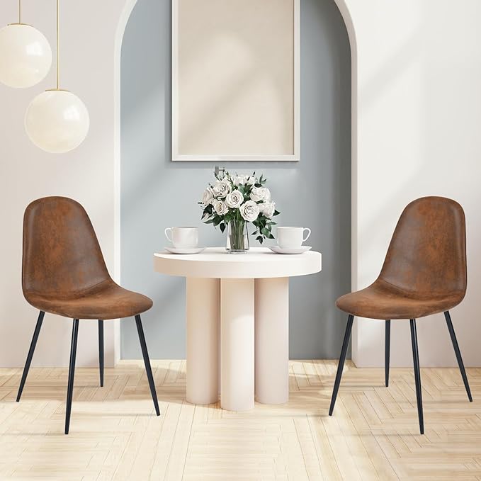 FurnitureR Dining Chairs Comfortable Upholstered Side Seating Armless for Home Kitchen Bedroom Living Room Guest Restaurant Cafe (Brown, Set of 4) - LeafyLoom