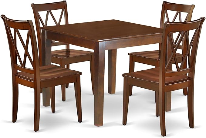 East West Furniture OXCL5-MAH-W Oxford 5 Piece Dining Set for 4 Includes a Square Kitchen Table and 4 Dinette Chairs, 36x36 Inch - LeafyLoom