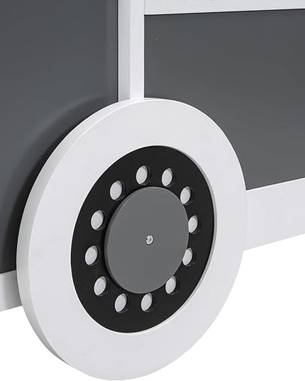 Twin over Twin Bus-shaped Bunk Bed with Wheels,Kids Car-Shaped Bedframe W/Storage,Space Saving,No Box Spring Needed,Wood Toy Bedroom Furniture for Boys Toddlers Teens Child,Gray+White - LeafyLoom