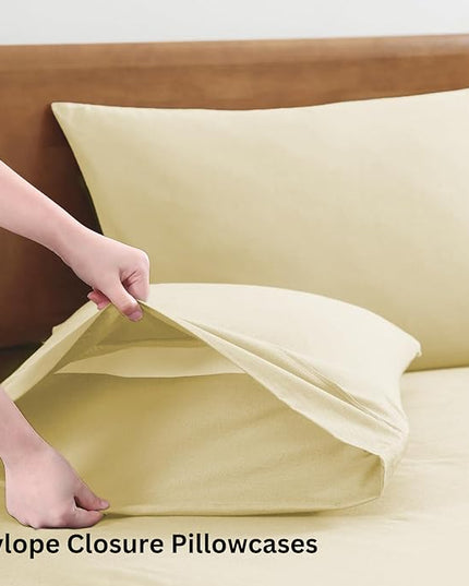 LANE LINEN Sheets RV Queen Size Bed Set, 4Pc 100% Organic Cotton Bed Sheets Short Queen Set, Premium Hotel Quality Bed Sheet Set, Percale Sheets, Breathable RV Queen size Sheets Deep Pocket – Vanilla - LeafyLoom