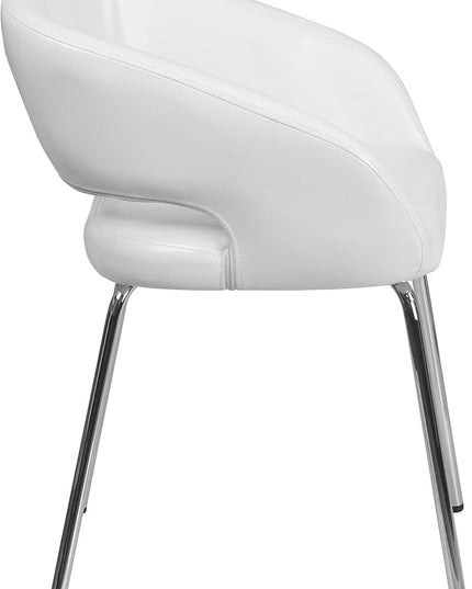 Flash Furniture Fusion Series LeatherSoft Upholstered Side Reception Chair, Retro Padded Lounge Chair for Living Room or Office, White - LeafyLoom
