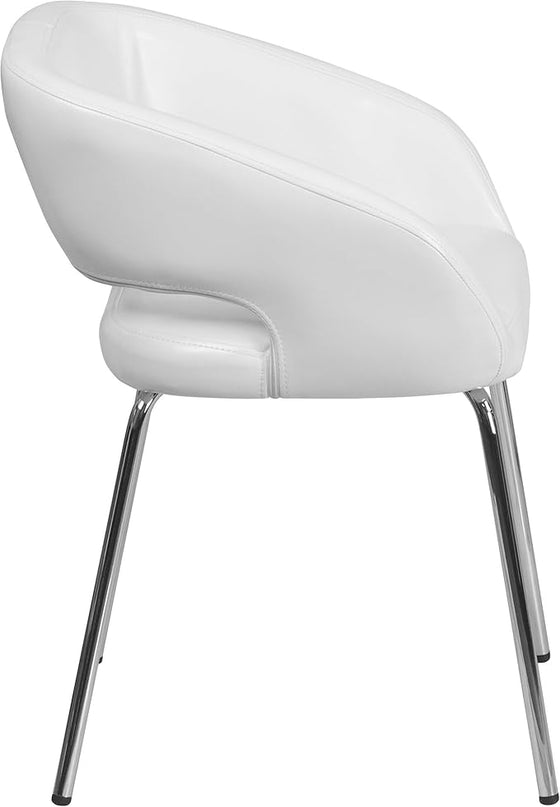 Flash Furniture Fusion Series LeatherSoft Upholstered Side Reception Chair, Retro Padded Lounge Chair for Living Room or Office, White - LeafyLoom