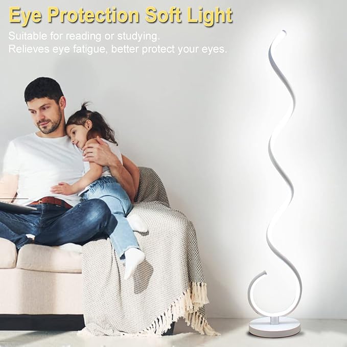 Spiral LED Floor Lamp, 40W Dimmable Floor Lamps for Living Room with Remote Control, Stepless Adjustable Colors & Brightness Standing Lamp Reading Corner Floor Lamp for Bedroom, Office -White - LeafyLoom