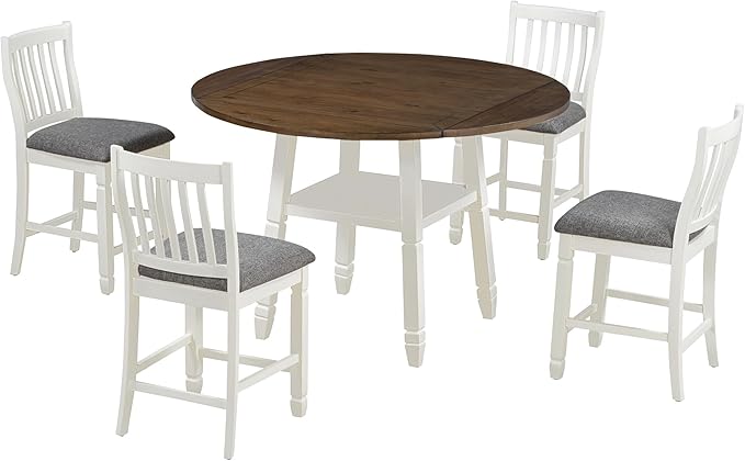 NicBex Dining Room Table Set for 4 Breakfast Nook Table Set 5-Piece Counter Height Dining Table Set in 2 Table Sizes with 4 Folding Leaves and 4 Upholstered Chairs for Dining Room, Espresso+White - LeafyLoom