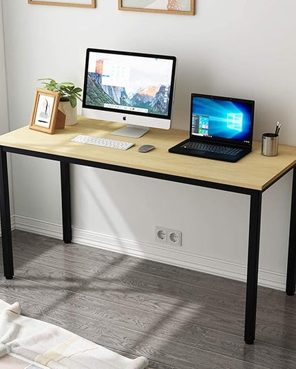 SogesGame Teak Home Office Desk, 55 inch Modern Simple Computer Desk，Writing Study Corner Desk Laptop Table, Easy to Assemble - LeafyLoom