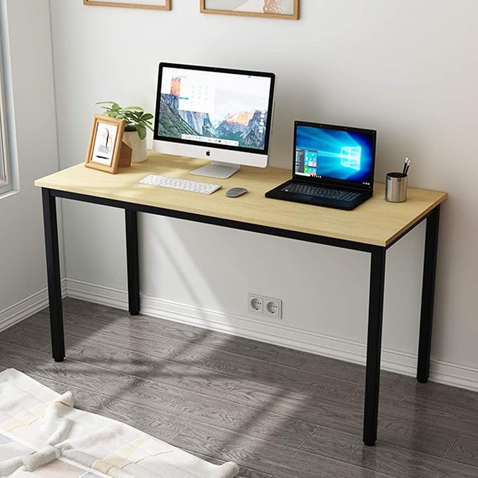 SogesGame Teak Home Office Desk, 55 inch Modern Simple Computer Desk，Writing Study Corner Desk Laptop Table, Easy to Assemble - LeafyLoom