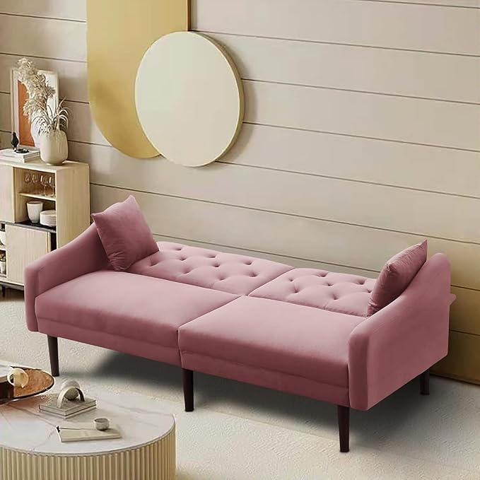Mid-Century Modern Tufted Loveseat Sofa Living Room Furniture Sets Adjusting Backrest Small Comfy Couch for Bedroom Apartment,Home Office,Pink Sofá - LeafyLoom