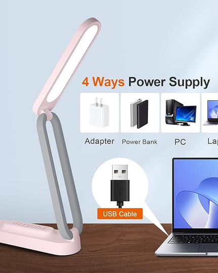 LED Desk Lamp for Office Home & Battery Operated Lamp Rechargeable Lamp Foldable & Portable Light, LED Desk Light Strip, 3 Brightness Dimmable Small Desk Lamp Wireless Reading Lamp - LeafyLoom