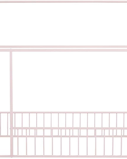 RITSU Twin Size Montessori Floor Bed, Metal House Bedframe with Fence, Robust Construction is Used, for Children'S Rooms, Boys Girls, No Box Spring Needed, Easy Assembly, Pink - LeafyLoom