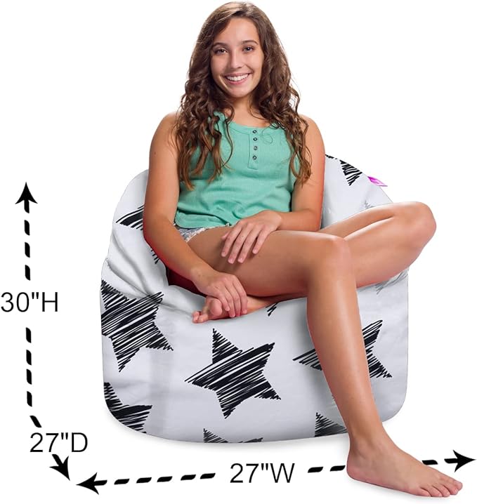 Posh Creations Structured Comfy Bean Bag Chair for Gaming, Reading, and Watching TV, Sonoma Lounge, Canvas - Sketchy Stars - LeafyLoom