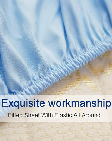 SONORO KATE Bed Sheet Set Super Soft Microfiber 1800 Thread Count Luxury Egyptian Sheets 16-Inch Deep Pocket Wrinkle-4 Piece(Queen Lake Blue) - LeafyLoom