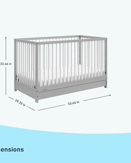 Graco Teddi 5-in-1 Convertible Crib with Drawer (Pebble Gray with White) – GREENGUARD Gold Certified, Crib with Drawer Combo, Full-Size Nursery Storage Drawer, Converts to Toddler Bed - LeafyLoom