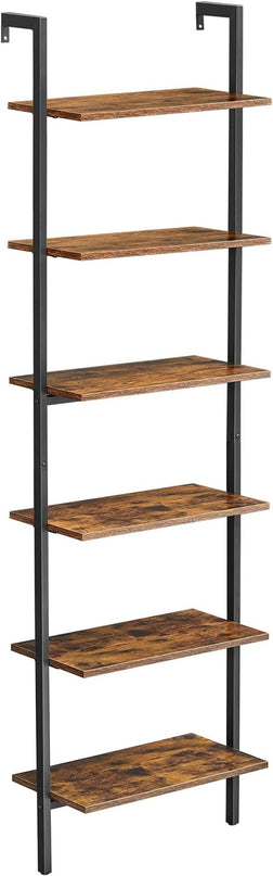 VASAGLE Industrial Ladder Shelf, 6-Tier Bookshelf, Wall Shelf for Living Room, Office, Kitchen, Bedroom, 23.6 x 11.8 x 80.6 Inches, Rustic Brown and Black ULLS103B01 - LeafyLoom