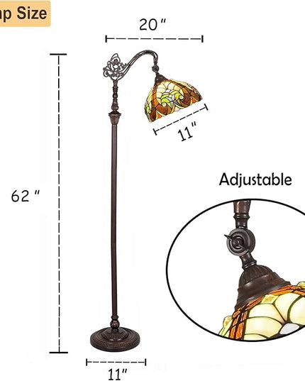 Tiffany Reading Floor Lamp,Stained Glass Gooseneck Floor Light for Reading,Antique Style Arched Tall Standing Lamp for Living Room Bedroom and Office - LeafyLoom
