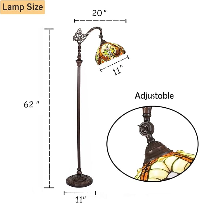 Tiffany Reading Floor Lamp,Stained Glass Gooseneck Floor Light for Reading,Antique Style Arched Tall Standing Lamp for Living Room Bedroom and Office - LeafyLoom