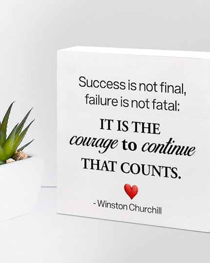 Motivational Wood Box Sign Desk Decor,Success is not Final Failure is not Fatal Wood Plaque Signs,Rustic Positive Wooden Block Sign Decor for Home Office Shelf Desk Table Decoration C1071 - LeafyLoom