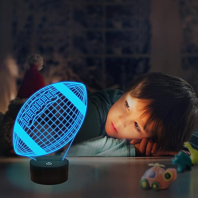 FULLOSUN Football 3D Night Light, American Football 3D Illusion Lamp for Kids with Remote 16 Colors Changing, Creative Birthday Rugby Gifts for Boy Girl Bedroom Decoration - LeafyLoom
