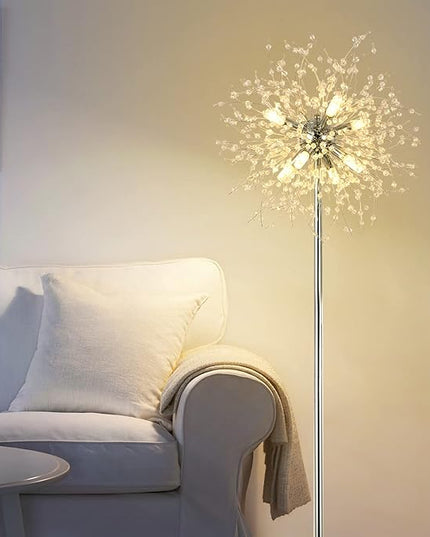 Airposta Crystal Floor Lamp for Bedroom, Floor Lamp for Living Room, Elegant Standing Lamp, 69" Tall Pole Lamp, Modern Floor Lamp for Room Decor, 32 Firework Crystal Harnesses Included, Chrome Finish - LeafyLoom