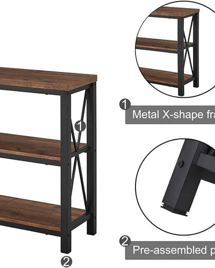 BON AUGURE Rustic Console Table Behind Couch, Industrial Entryway Table with Shelves, 3 Tier Sofa Table for Living Room (47 Inch, Rustic Oak) - LeafyLoom
