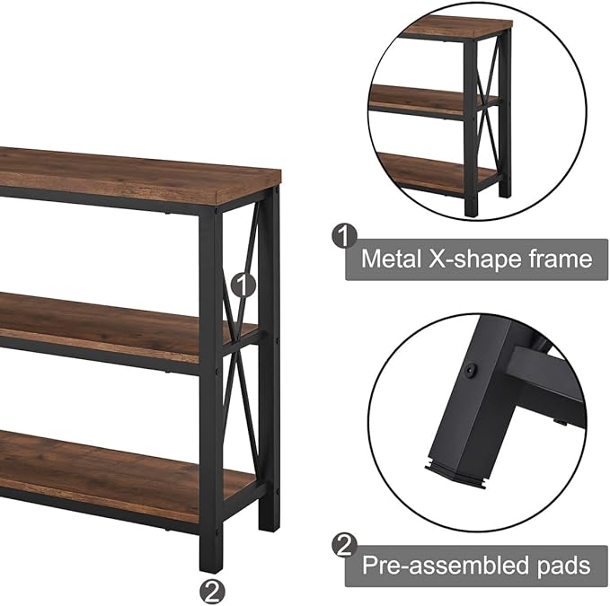 BON AUGURE Rustic Console Table Behind Couch, Industrial Entryway Table with Shelves, 3 Tier Sofa Table for Living Room (47 Inch, Rustic Oak) - LeafyLoom