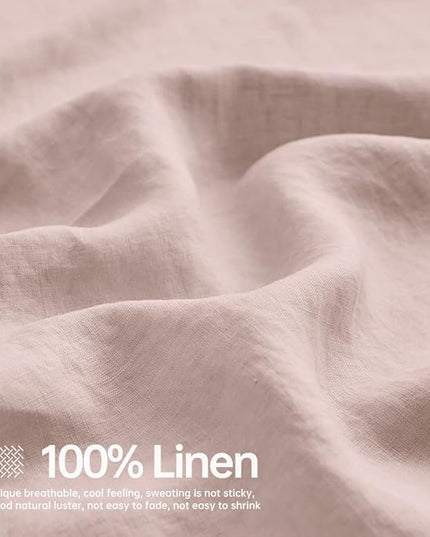 Simple&Opulence 100% Linen Sheet Set Solid Color-4 Pcs Washed French Linen Bed Sheets(1 Flat Sheet,1 Fitted Sheet,2 Pillowcases)-Breathable Bedding Set (Queen, Blush Pink) - LeafyLoom