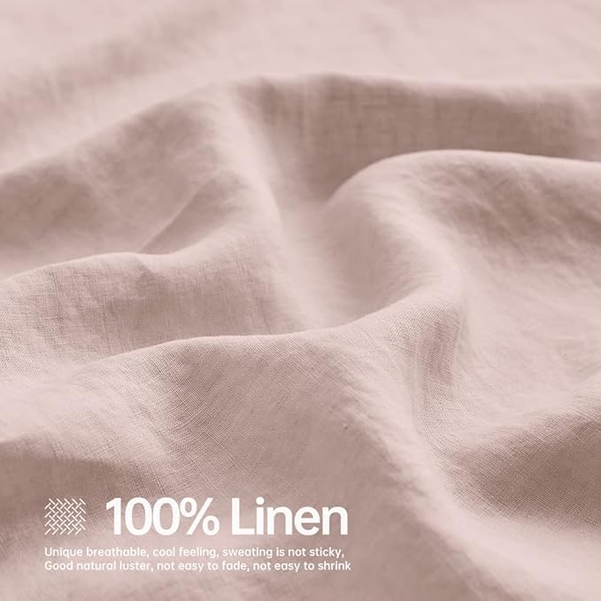 Simple&Opulence 100% Linen Sheet Set Solid Color-4 Pcs Washed French Linen Bed Sheets(1 Flat Sheet,1 Fitted Sheet,2 Pillowcases)-Breathable Bedding Set (Queen, Blush Pink) - LeafyLoom