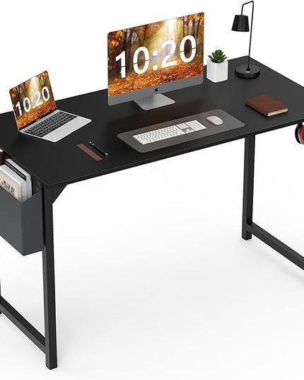 Computer Desk Home Office Desk 47 Inch Writing Desks Small Space Desk Study Table Modern Simple Style Work Table Student Desk PC Table with Storage Bag Headphone Hook Metal Frame for Home, Bedroom - LeafyLoom