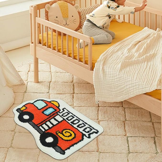 Bedroom or Bathroom Rug for kids - 24x16 in; 100% Soft Microfiber Kids Bathroom Mat; Decorative Kids Area Rug, for Boys Girls Kids, 18x24 Inches (Firetruck) - LeafyLoom