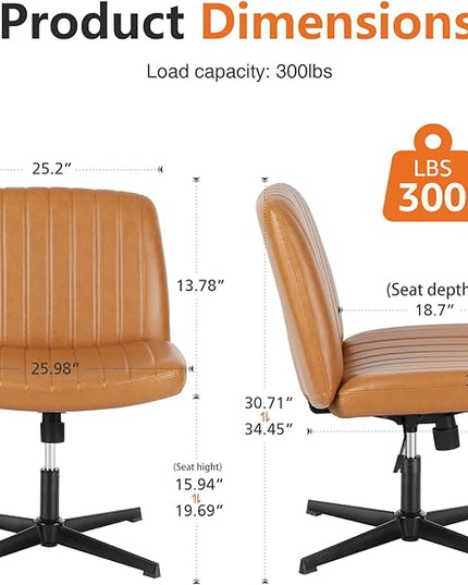 Sweetcrispy Office Chair No Wheels - Armless Desk Chair No Wheels Cross Legged Office Chair Wide Swivel Home Office Desk Chairs - LeafyLoom