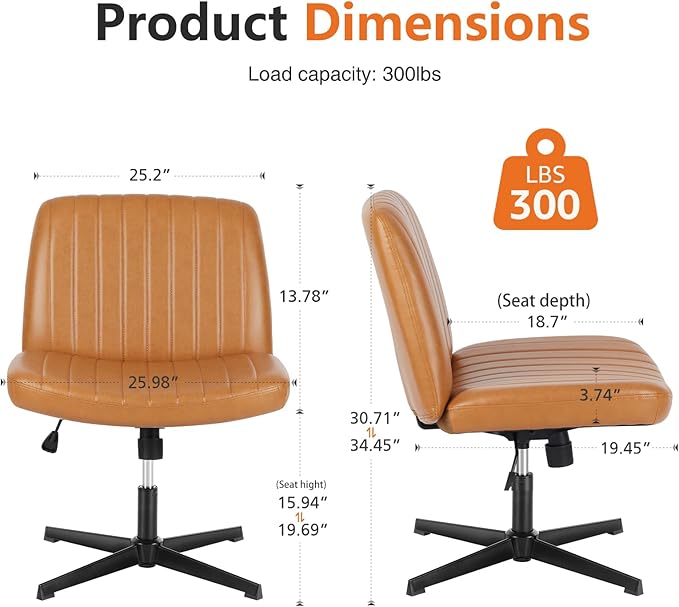 Sweetcrispy Office Chair No Wheels - Armless Desk Chair No Wheels Cross Legged Office Chair Wide Swivel Home Office Desk Chairs - LeafyLoom
