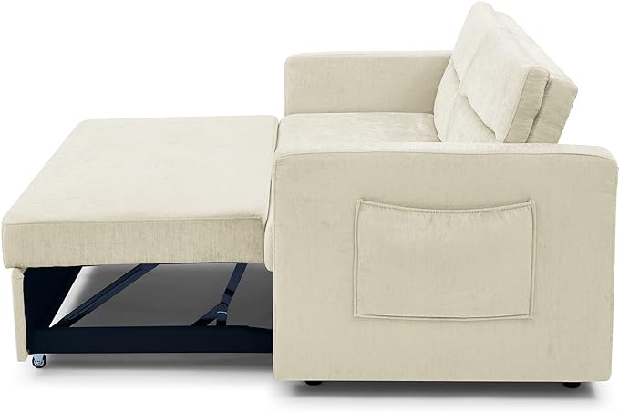 3 in 1 Sleeper Sofa Bed,Contemporary Minimalist Style 2 Seater Loveseat Convertible Sofa&Couch with Pull Out Sofabed and Side Storage Pockets for Home,Office,Apartment,RV Living Room Furniture - LeafyLoom