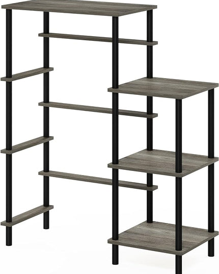 Furinno Turn-N-Tube Toolless Kitchen Storage Shelf Tall, French Oak Grey/Black, Fridge Space - LeafyLoom