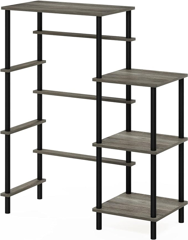 Furinno Turn-N-Tube Toolless Kitchen Storage Shelf Tall, French Oak Grey/Black, Fridge Space - LeafyLoom