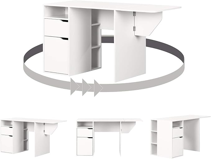 South Shore Crea Expandable Craft Table-Pure White - LeafyLoom