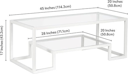Henn&Hart 45" Wide Rectangular Coffee Table in White, Modern coffee tables for living room, studio apartment essentials - LeafyLoom