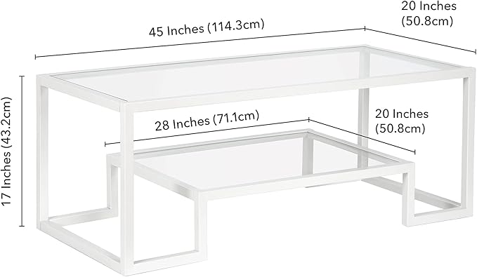 Henn&Hart 45" Wide Rectangular Coffee Table in White, Modern coffee tables for living room, studio apartment essentials - LeafyLoom