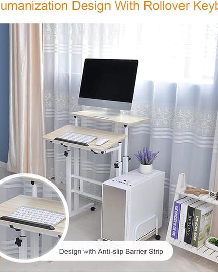 DlandHome Mobile Standing Desk Stand Up Desk Rolling Desk, Stand Sit Desk Mobile Computer Desk Adjustable Standing Desk 23.6inches Table Workstation Mobile Desk Cart Tray Maple - LeafyLoom