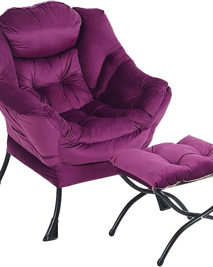 LITA Lazy Chair with Ottoman, Modern Accent Leisure Upholstered Sofa Chair, Contemporary Lounge Reading Chair with Armrests and a Side Pocket for Living Room, Bedroom & Small Space - LeafyLoom