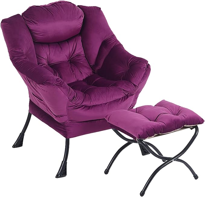 LITA Lazy Chair with Ottoman, Modern Accent Leisure Upholstered Sofa Chair, Contemporary Lounge Reading Chair with Armrests and a Side Pocket for Living Room, Bedroom & Small Space - LeafyLoom