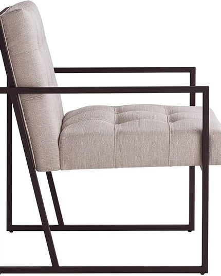 24KF Mid-Century Linen Color Button Tufted Accent Chair with Metal Stand, Decorative Furniture Chairs for Living Room Bedroom - Linen - LeafyLoom