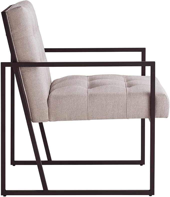 24KF Mid-Century Linen Color Button Tufted Accent Chair with Metal Stand, Decorative Furniture Chairs for Living Room Bedroom - Linen - LeafyLoom
