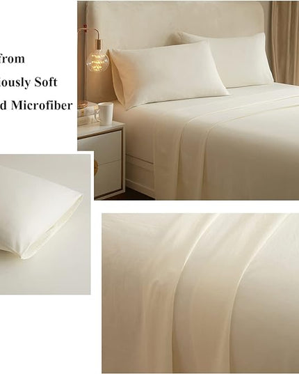 Cream White Sheets Full Size Bedding Sheets & Pillowcases Set - Cooling Sheets Full Fitted Sheets - Comfy Soft - Full Bed Sheet Set with 16 Inch Deep Pocket,Cream,Full Size 4 Piece Bedding Set - LeafyLoom
