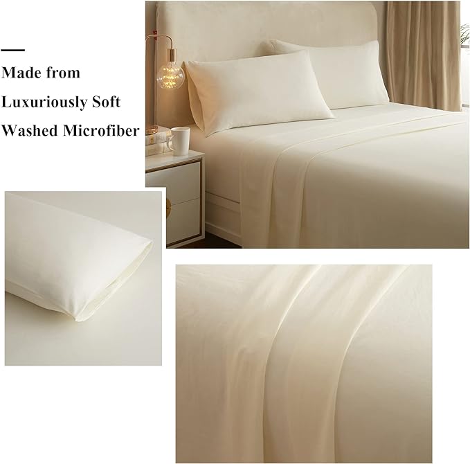 Cream White Sheets Full Size Bedding Sheets & Pillowcases Set - Cooling Sheets Full Fitted Sheets - Comfy Soft - Full Bed Sheet Set with 16 Inch Deep Pocket,Cream,Full Size 4 Piece Bedding Set - LeafyLoom