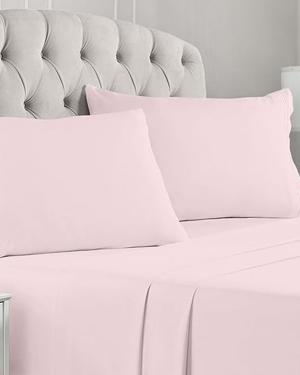 Mellanni Full Sheets Set - 4 PC Iconic Collection Bedding Sheets & Pillowcases - Hotel Luxury, Extra Soft, Cooling Bed Sheets - Deep Pocket up to 16 inch (Full, Blush Pink) - LeafyLoom