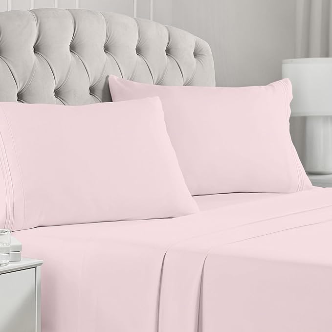 Mellanni Full Sheets Set - 4 PC Iconic Collection Bedding Sheets & Pillowcases - Hotel Luxury, Extra Soft, Cooling Bed Sheets - Deep Pocket up to 16 inch (Full, Blush Pink) - LeafyLoom
