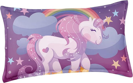 Unicorn Twin Bedding Sets for Girls Kids Comforter Set Twin Size with 2 Pillowcases Purple Rainbow Glittering Unicorn Room Decor for Girls Bedroom Ultra Soft Machine Washable Toddler Bed Set - LeafyLoom