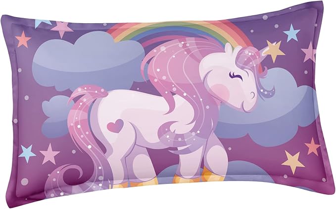 Unicorn Twin Bedding Sets for Girls Kids Comforter Set Twin Size with 2 Pillowcases Purple Rainbow Glittering Unicorn Room Decor for Girls Bedroom Ultra Soft Machine Washable Toddler Bed Set - LeafyLoom